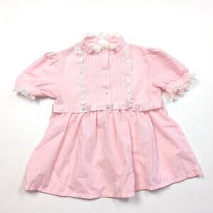 Vintage Blouse Girls Size 8-9 Pink Rosette Short Sleeve